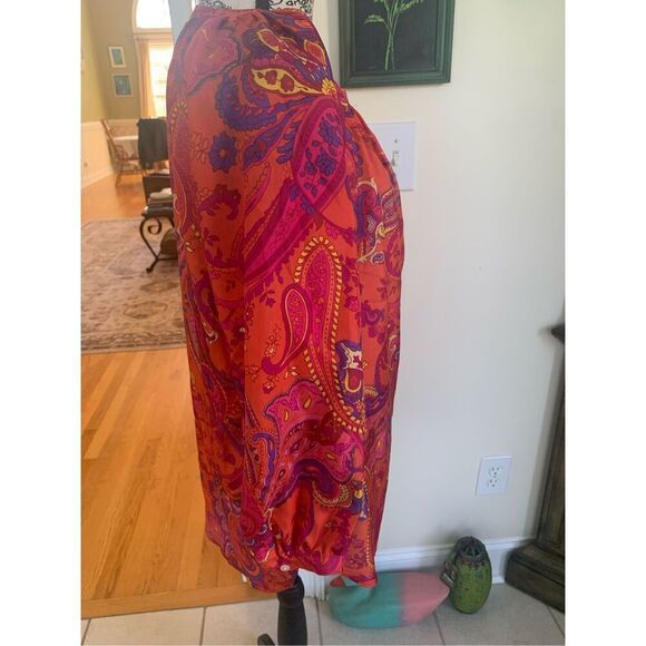 Ralph Lauren Fuchsia Orange Paisley 100% Silk Blouse - Picture 2 of 9